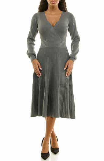 Long Sleeve Ribbed Fit & Flare Sweater Dress