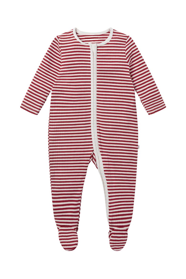 Rib Fitted One-Piece Footed Pajamas, Main, color, RED STRIPE