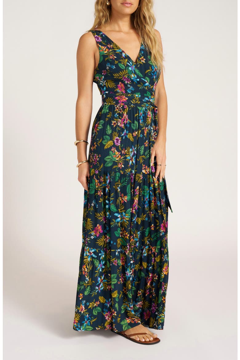 Floral Print Sleeveless Maxi Dress, Alternate, color, INK