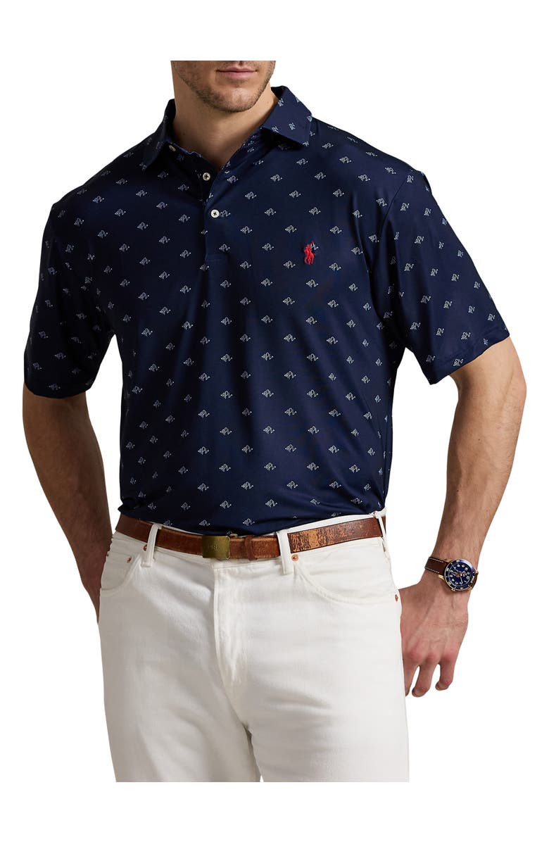 Polo Ralph Lauren Big & Tall Performance Polo Shirt V2, Main, color, Navy Prl Deco