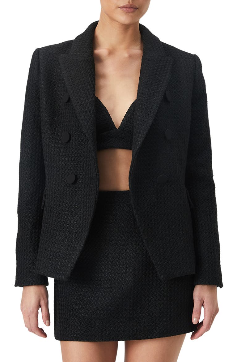Double Breasted Bouclé Blazer, Main, color, BLACK