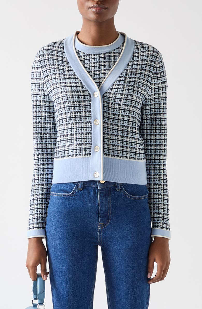 LK Bennett Honey Plaid Cotton Crop Cardigan, Main, color, 