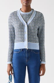LK Bennett Honey Plaid Cotton Crop Cardigan
