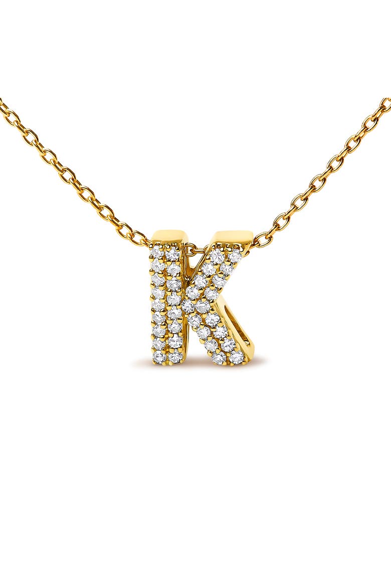 10K Gold Diamond Accent "A-Z" Initial Bubble Pendant Necklace, Alternate, color, Yellow | K
