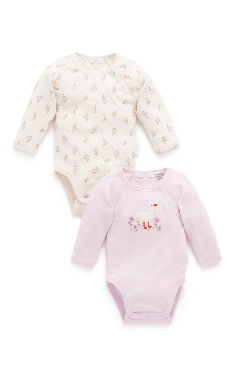 Purebaby 2 Pack Ruffle Bodysuit, Main, color, Primrose Print