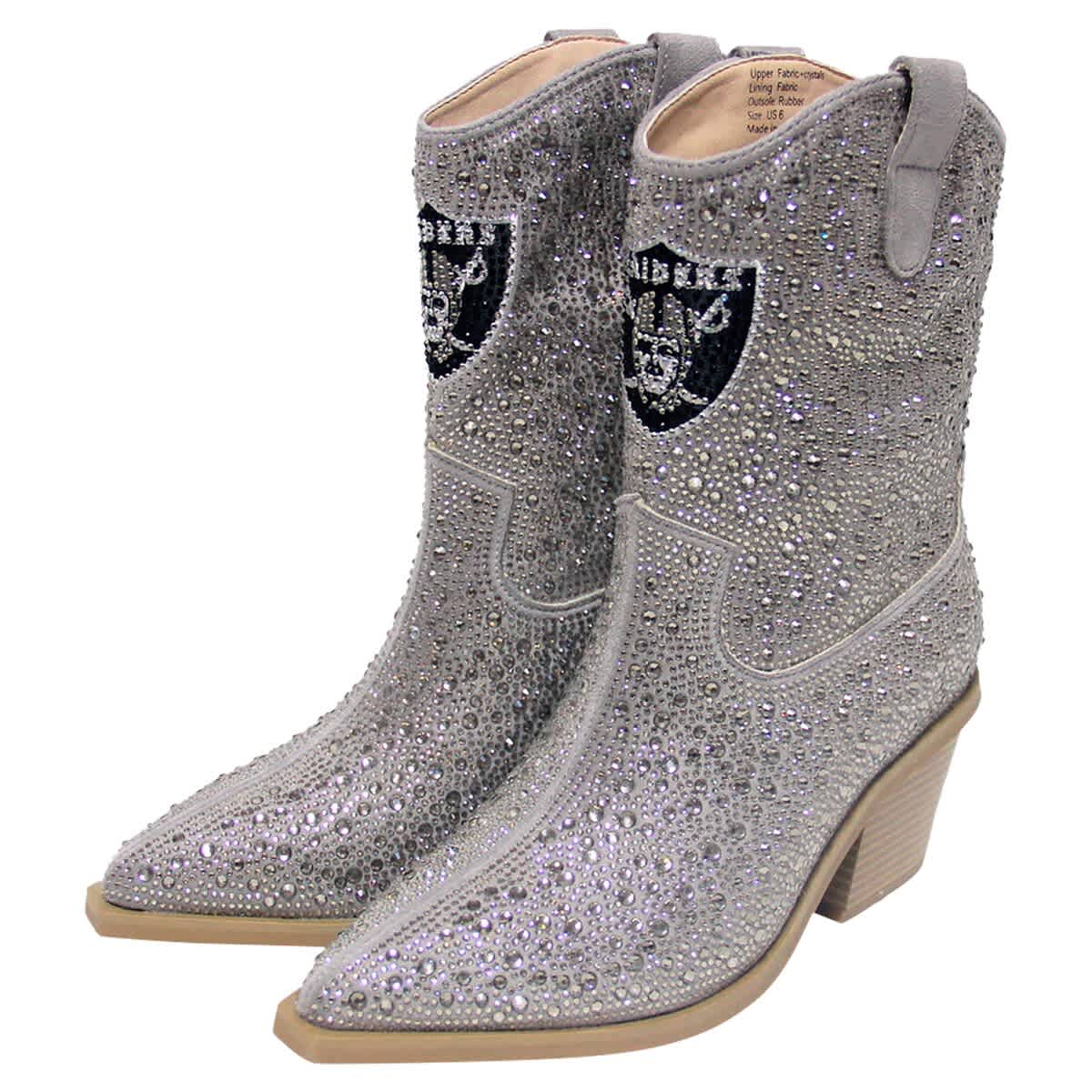 CUCE Women's Cuce  Silver Las Vegas Raiders Crystal Ankle Boots, Alternate, color, 