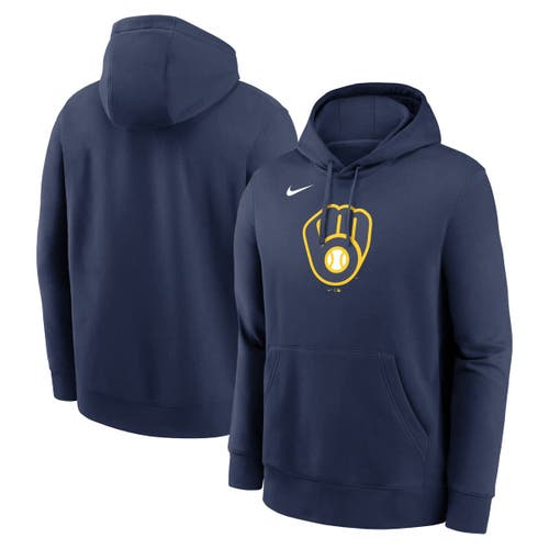NIKE NIKE NAVY MILWAUKEE BREWERS LOGO CLUB FLEECE PULLOVER HOODIE