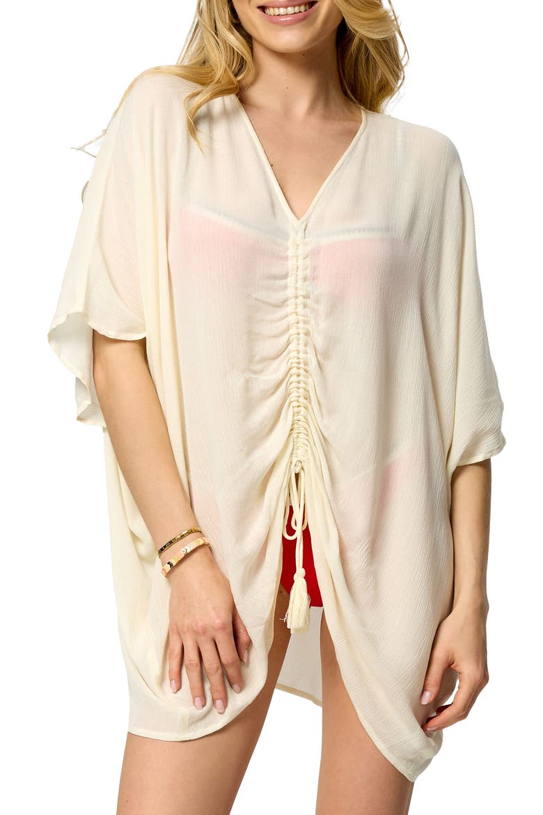 Ruched Tie Front Topper, Main, color, IVORY