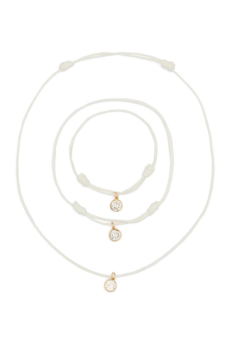 Cubic Zirconia Cord Necklace, Bracelet & Anklet Set, Alternate, color, WHITE- CLEAR- GOLD
