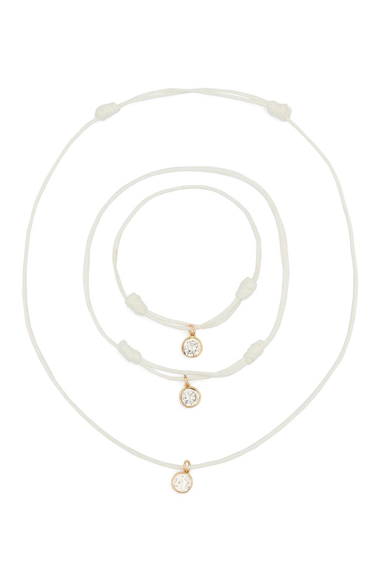 Leith Cubic Zirconia Cord Necklace, Bracelet & Anklet Set, Alternate, color, White- Clear- Gold
