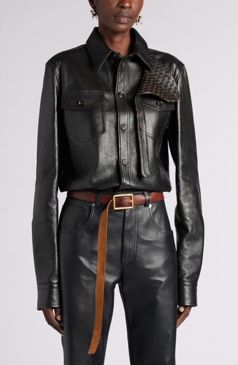 Intrecciato Rubbed Leather Shirt