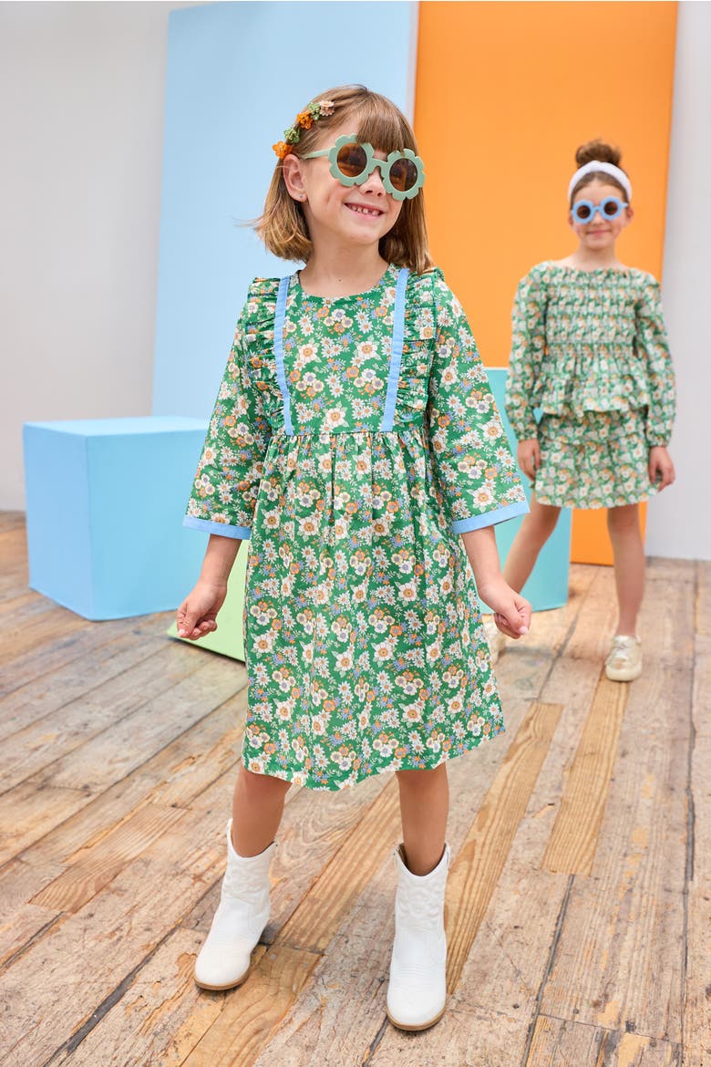 Kids' Floral Ruffle Porto Dress, Alternate, color, Greenwich Garden Green