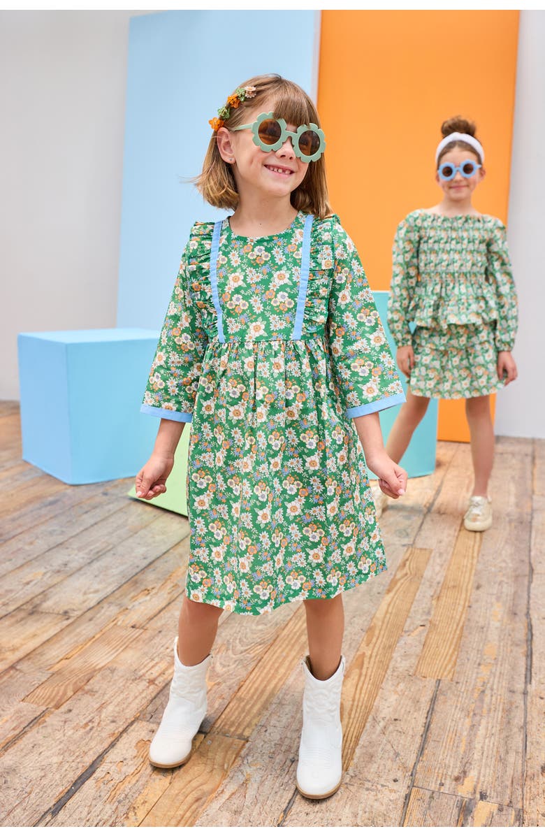 BISBY Kids' Floral Ruffle Porto Dress, Alternate, color, Greenwich Garden Green
