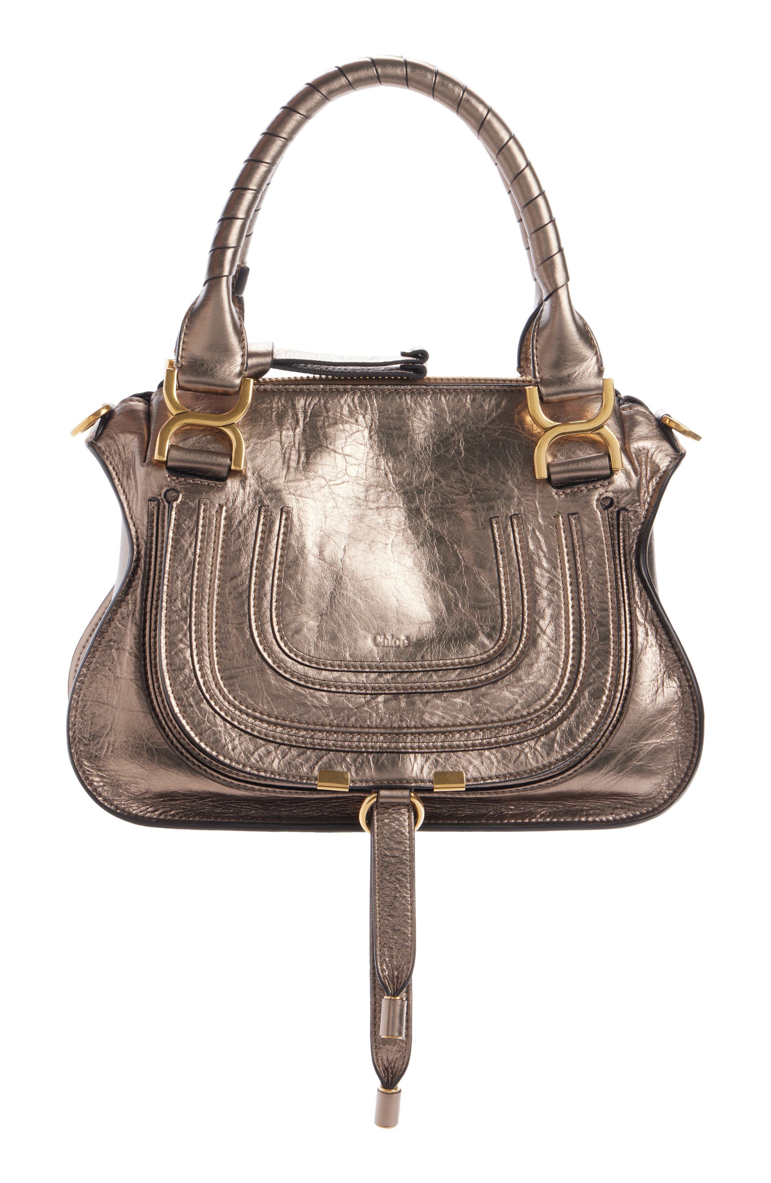 Chloé Small Marcie Metallic Leather Satchel, Main, color, 