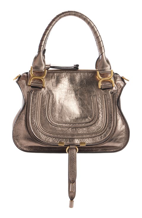 Small Marcie Metallic Leather Satchel