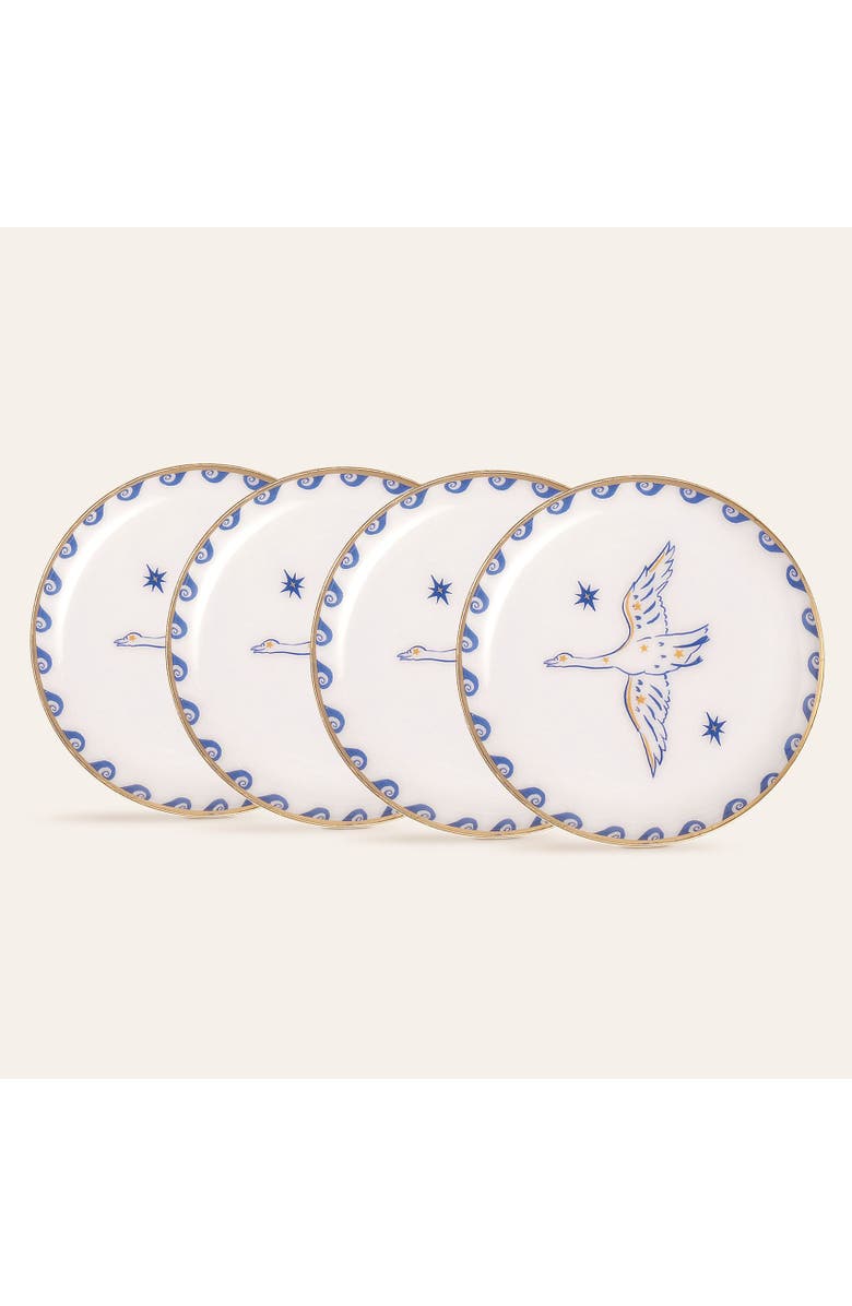 Zsa Zsa Zsu Agra Bird Patterned Round Metal Decorative Tray Set Of 4, Main, color, White