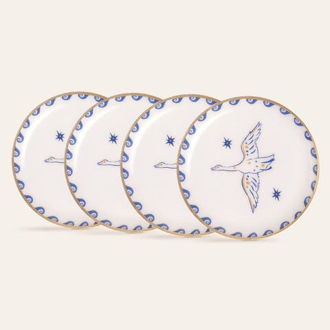 Agra Bird Patterned Round Metal Decorative Tray Set Of 4