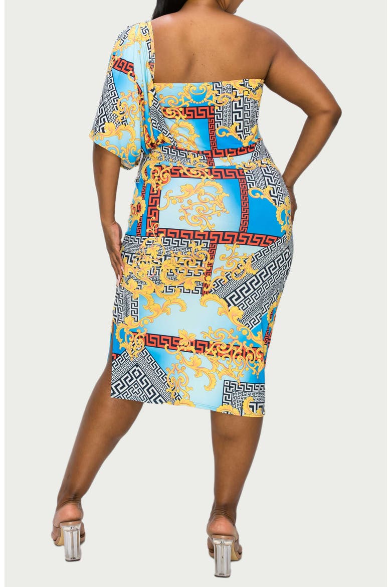 Sofia Mixed Print One-Shoulder Body-Con Dress, Alternate, color, BLUE