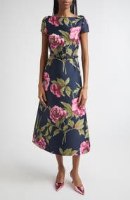 Carolina Herrera Peony Jacquard Belted Midi Dress