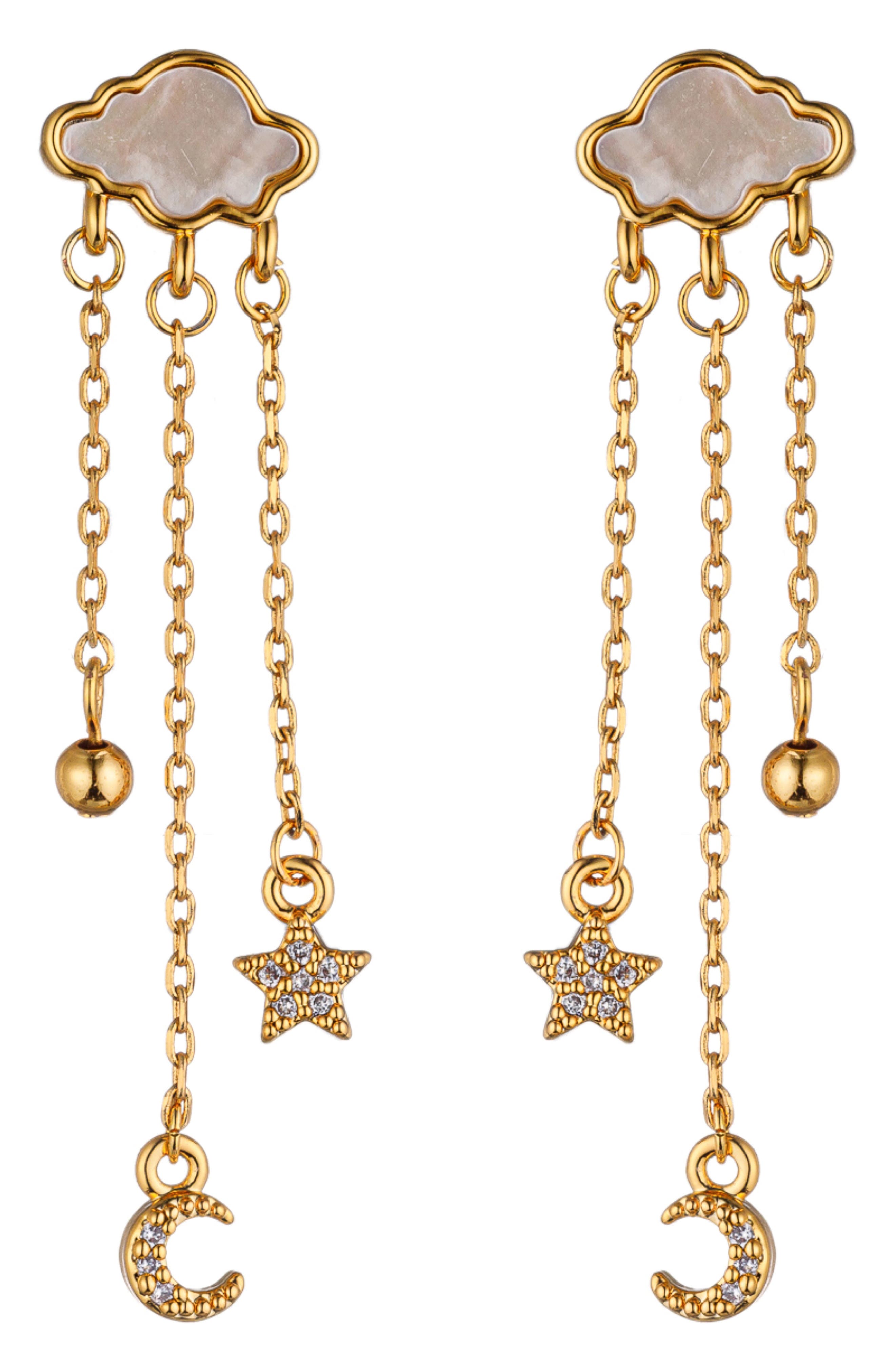 EYE CANDY LOS ANGELES Cloudy Day CZ Star/Moon Drop Earrings