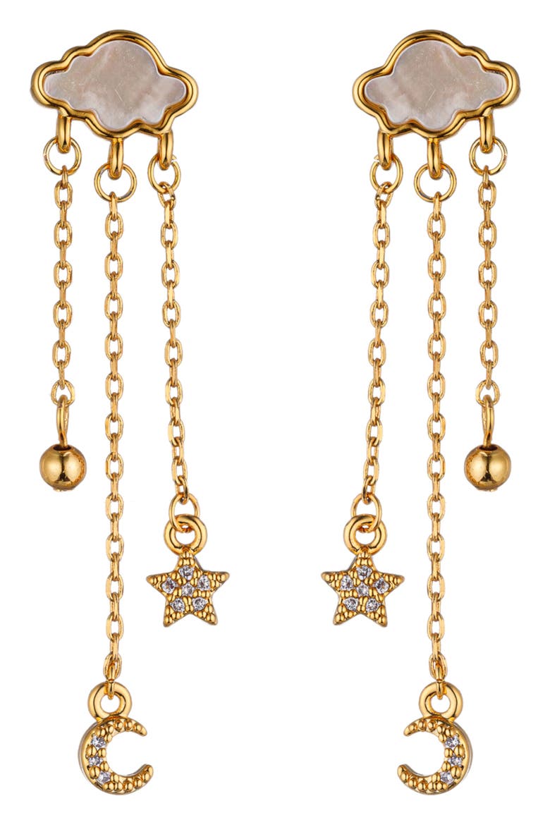 Cloudy Day CZ Star/Moon Drop Earrings, Main, color, GOLD