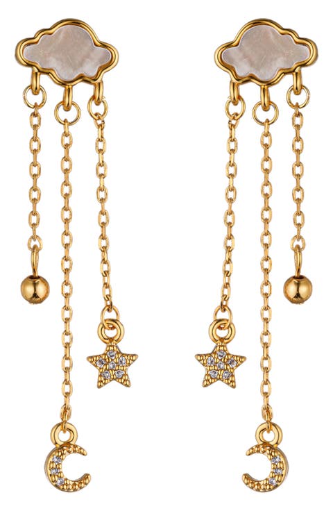 Cloudy Day CZ Star/Moon Drop Earrings