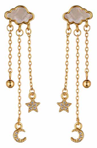 Cloudy Day CZ Star/Moon Drop Earrings