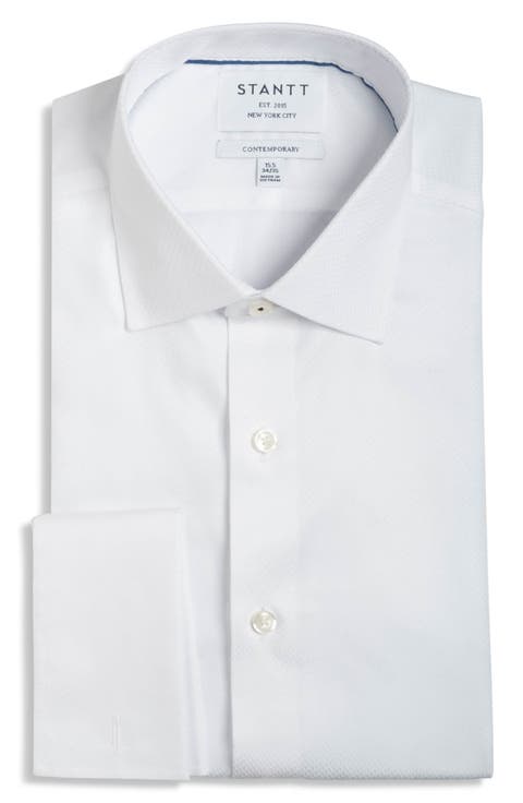 Contemporary Fit White Cotton Dobby Tuxedo Shirt (Regular, Big & Tall)