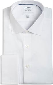 Stantt Contemporary Fit White Cotton Dobby Tuxedo Shirt