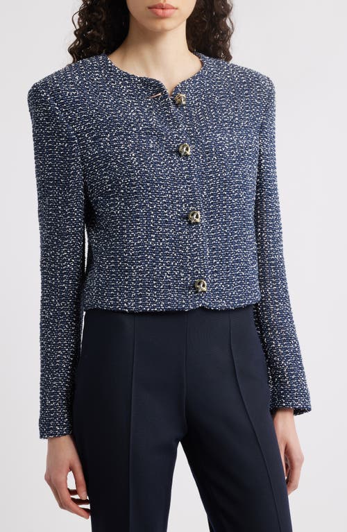 Hugo Boss Boss Jolena Crop Tweed Jacket In Navy Crochet Tweed