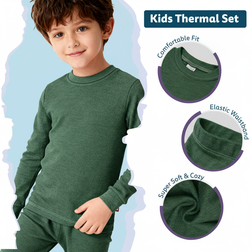 City Threads Boys Soft & Cozy Thermal Long Johns 2-piece Set In Green
