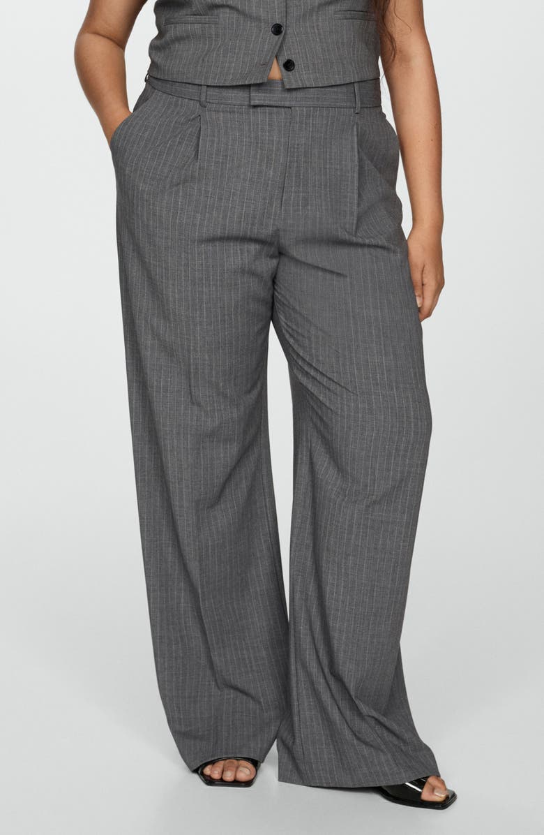MANGO Pinstripe Pleat Front Pants, Alternate, color, 