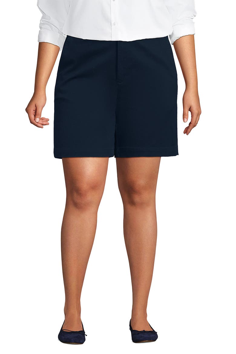 Plus Size Elastic Back Classic 7" Chino Shorts, Main, color, Radiant Navy