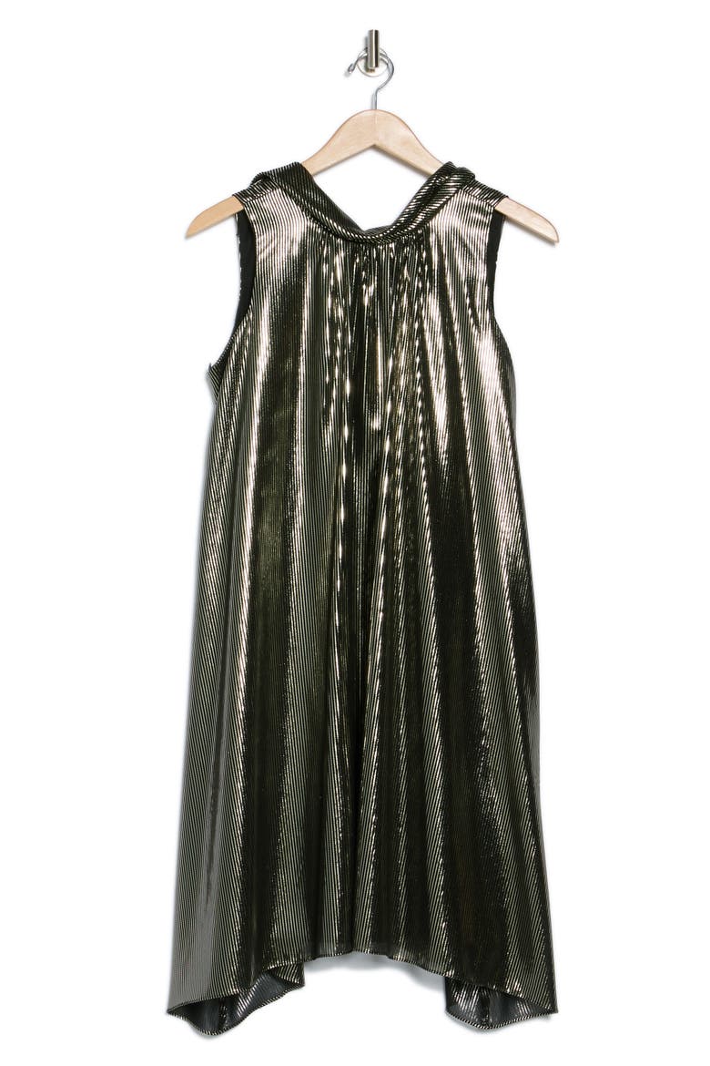 Metallic Sleeveless Trapeze Dress, Alternate, color, BLACK/GOLD