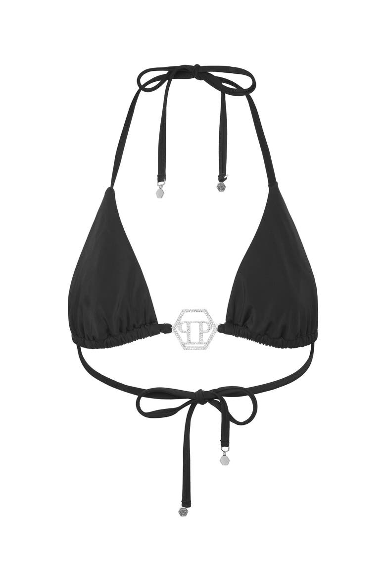 Swimwear Top Triangle Bra Crystal Hexagon Women, Main, color, black