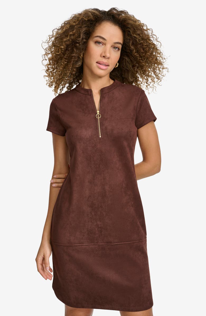 Kensie Faux Suede Shirtdress, Alternate, color, Chocolate