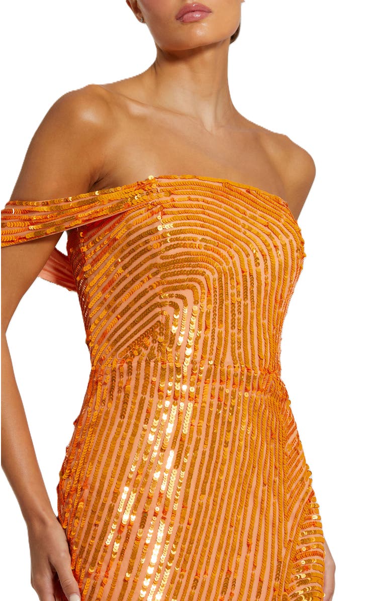 Mac Duggal One Shoulder Mesh Sequin Gown With Slit, Alternate, color, Orange Crush