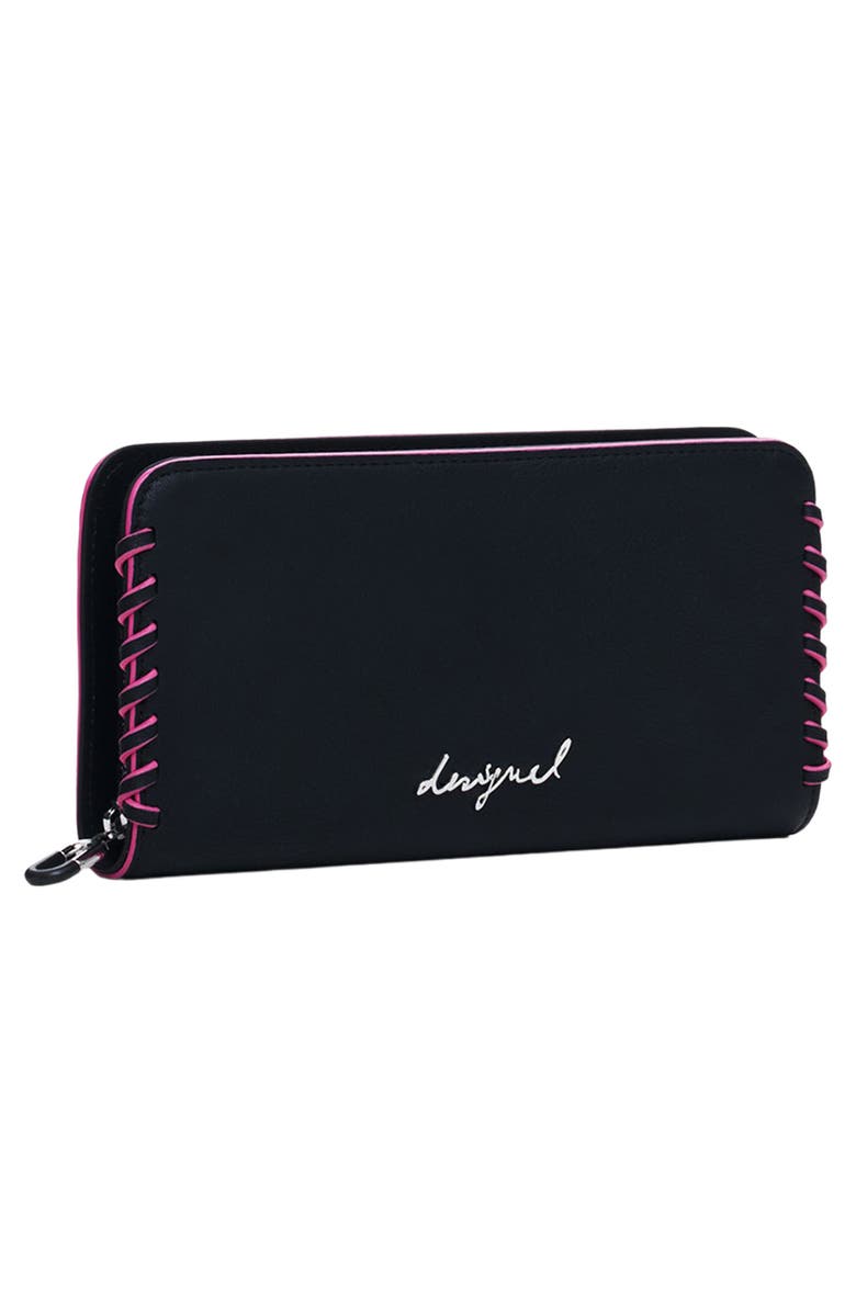 Desigual Long Faux Leather Wallet, Alternate, color, Black