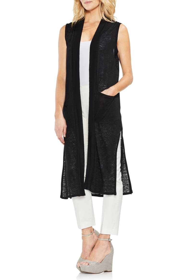 Long Linen Knit Vest, Main, color, RICH BLACK