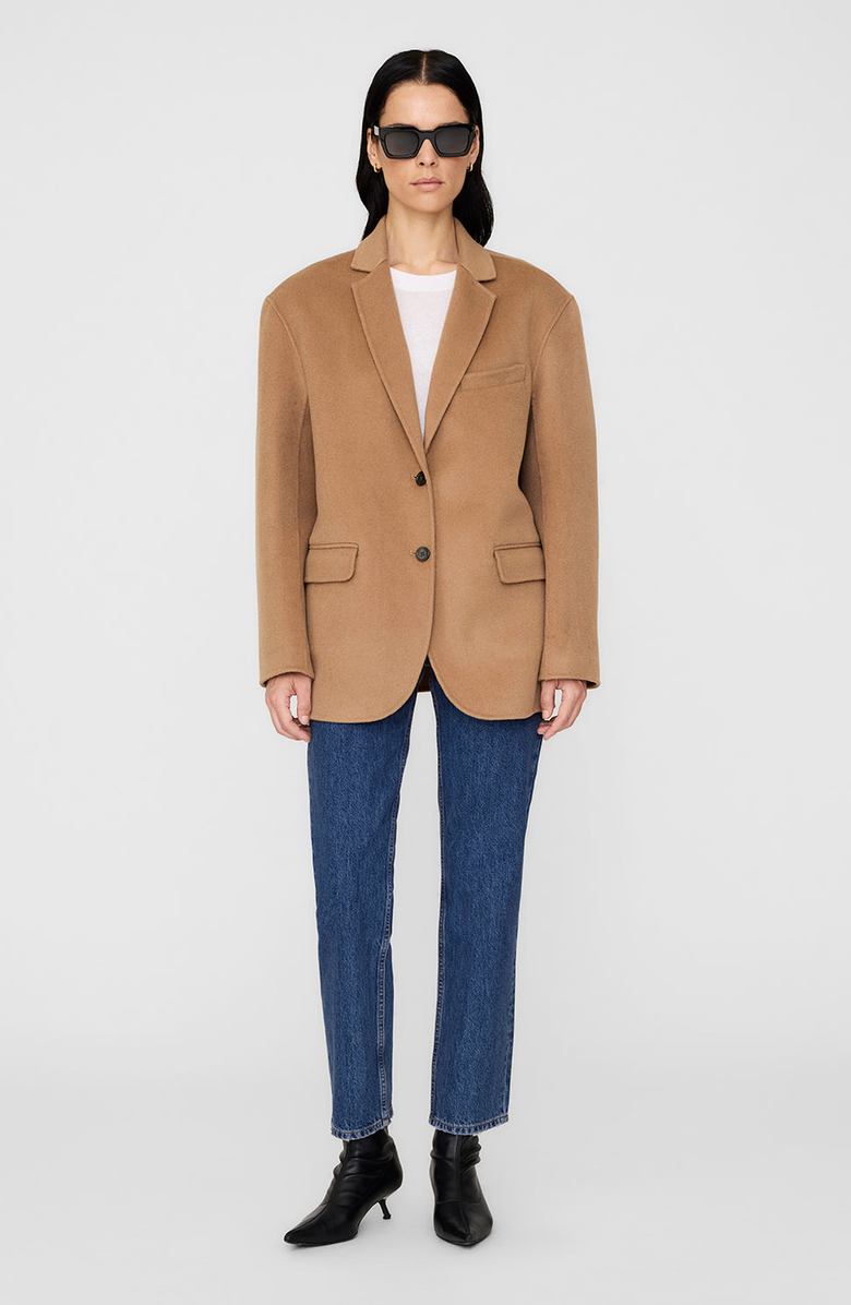 ANINE BING Quinn Cashmere Blend Blazer, Alternate, color, Camel