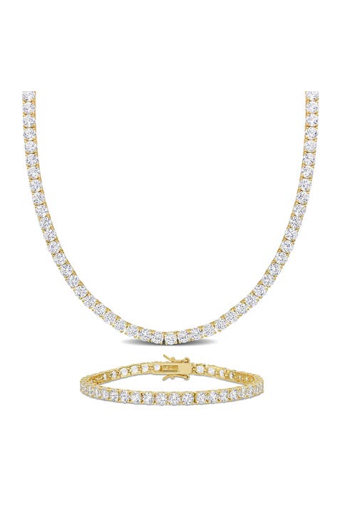 Lab Grown White Sapphire Bracelet & Necklace Set