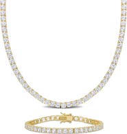 DELMAR Lab Grown White Sapphire Bracelet & Necklace Set
