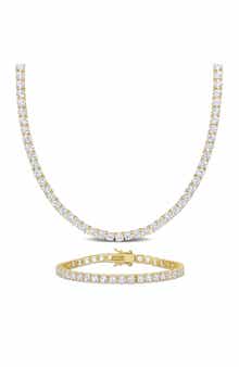 DELMAR Lab Grown White Sapphire Bracelet & Necklace Set