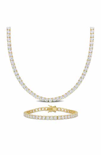 DELMAR Lab Grown White Sapphire Bracelet & Necklace Set