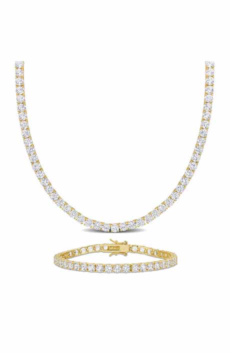 DELMAR Lab Grown White Sapphire Bracelet & Necklace Set