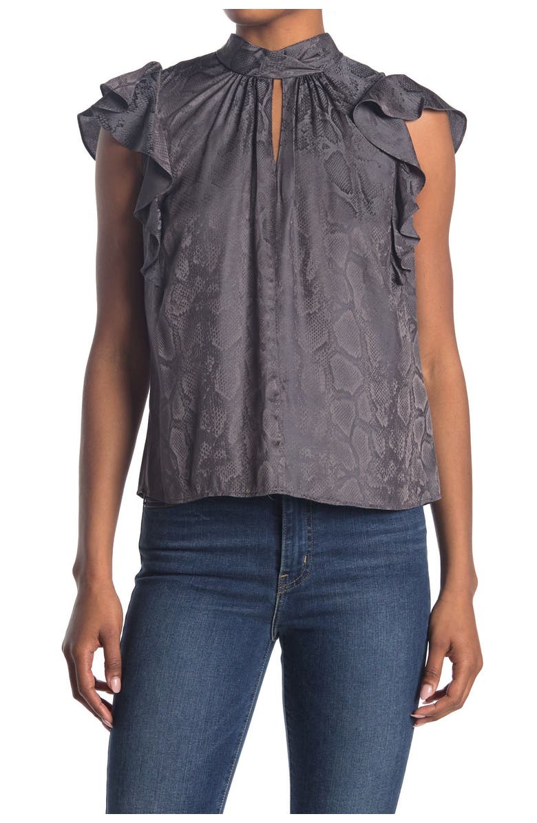 Rebecca Taylor Snake Print Jacquard Sleeveless Silk Blend Blouse, Main, color, 