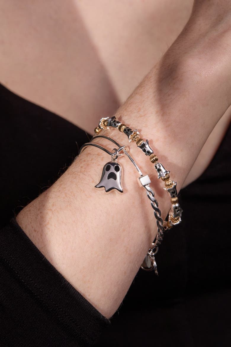 Ghost 'Only Here for the Boos' Textured Bangle, Alternate, color, Silver