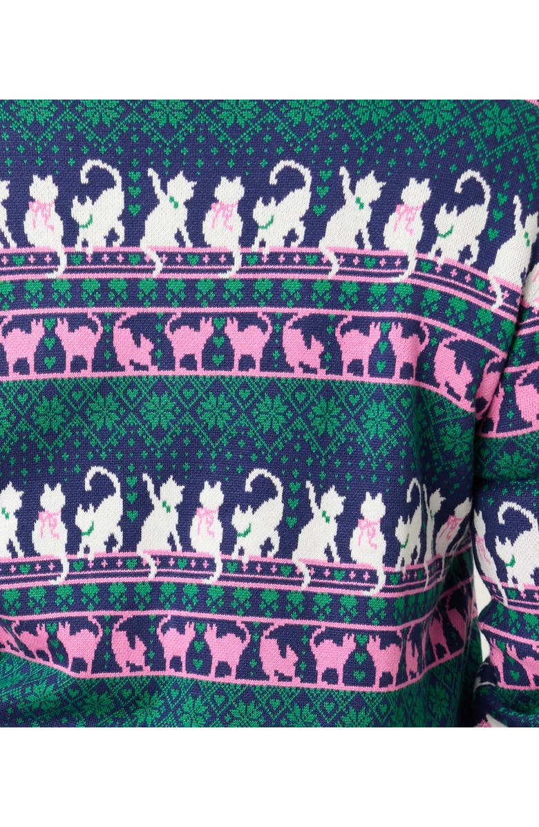 Unique Vintage Plus Size Cropped Knit Cardigan, Alternate, color, Navy Cat Print