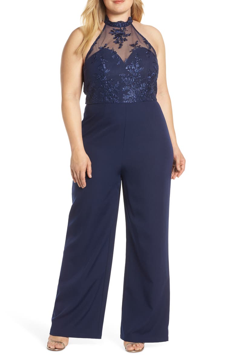Chi Chi London Jennifer Mesh Bodice Jumpsuit, Main, color, 