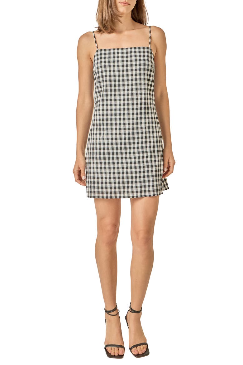 Check Sleeveless Sheath Minidress, Main, color, BLACK/ WHITE PLAID